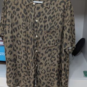 All Saints Khaki and Black Leopard Print Shirt